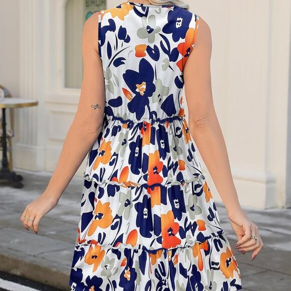 Women's Casual Mini Dress V Neck Sleeveless Spaghetti Strap A-Line - Picture 5 of 5